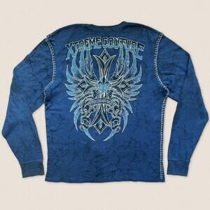 Henley Cross Crosses Perseverance Blue Long Sleeve Xtreme Couture Affliction 2XL